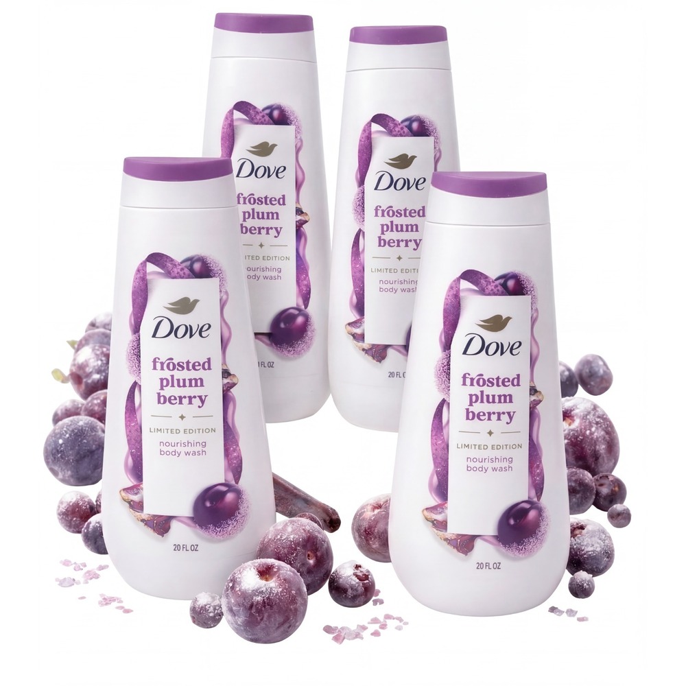 4 Dove Beauty Holiday Treat Limited Edition Frosted Plum Berry Body Wash 20 oz